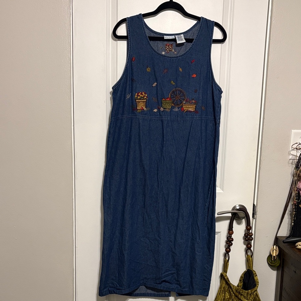 Bobbie Brooks Blue Denim Midi Dress with Embroidery
